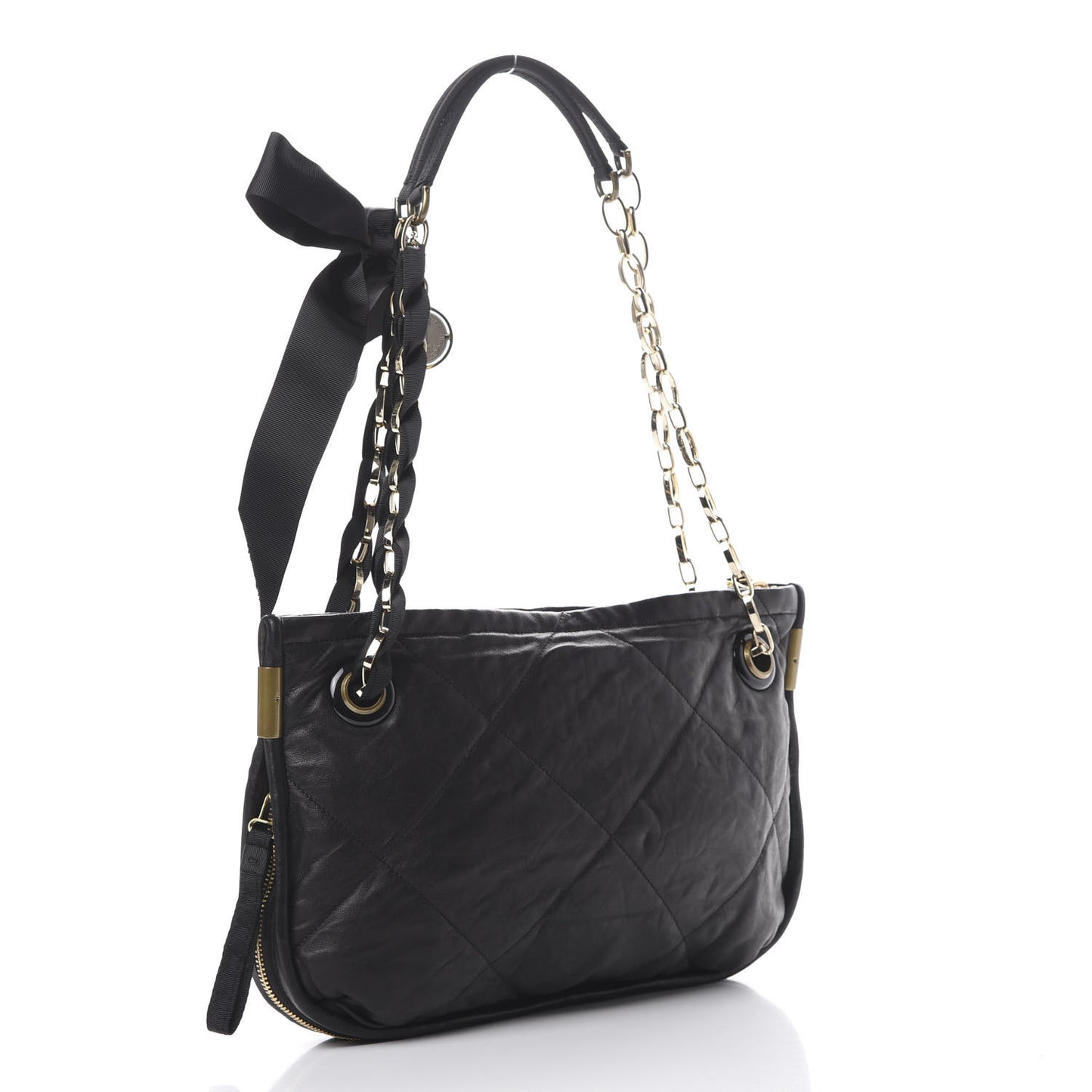 Lambskin Quilted Medium Amalia Shoulder Bag Black