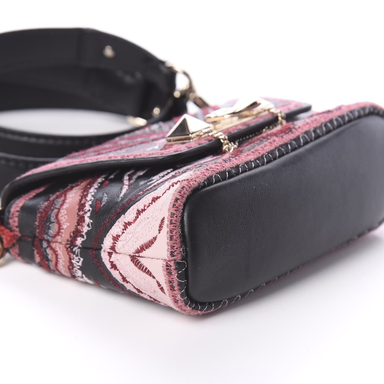 Valentino Garavani Calfskin Embroidered Small Demilune Crossbody Bag Black 7 of 8