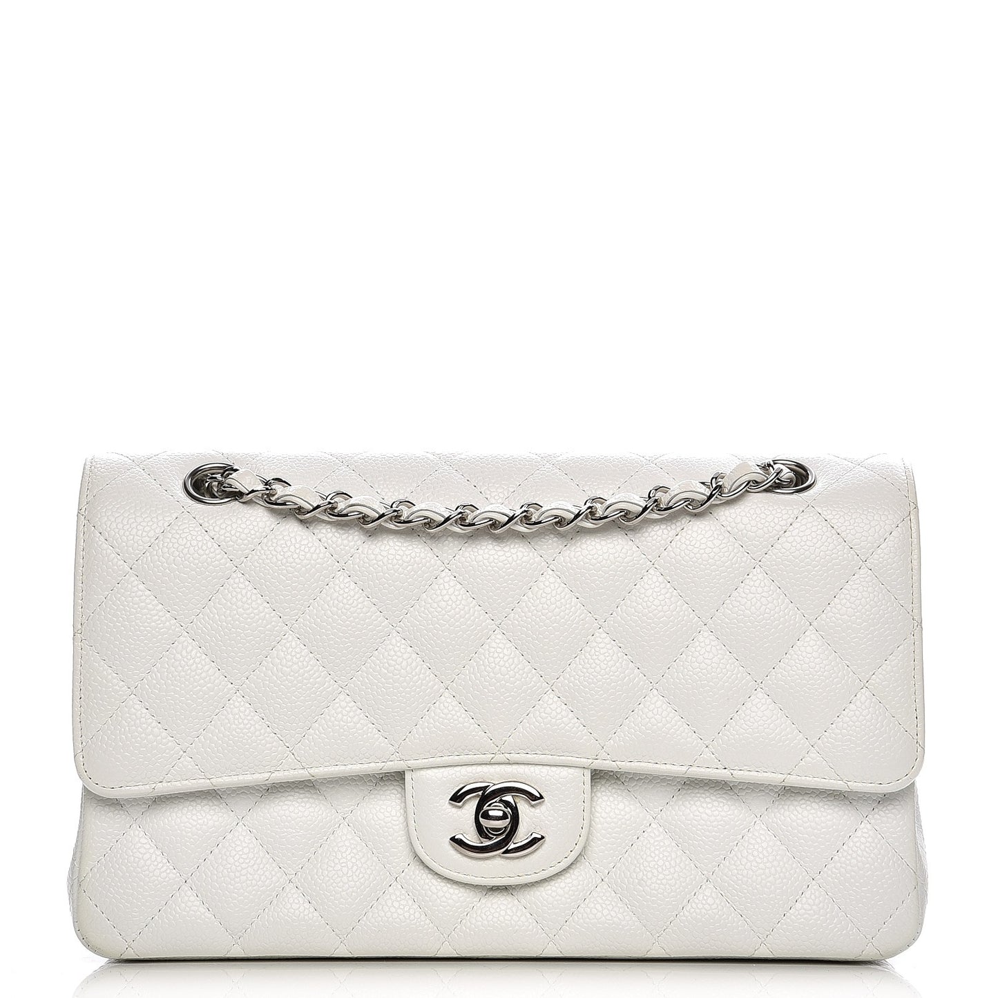 Caviar Quilted Medium Double Flap White