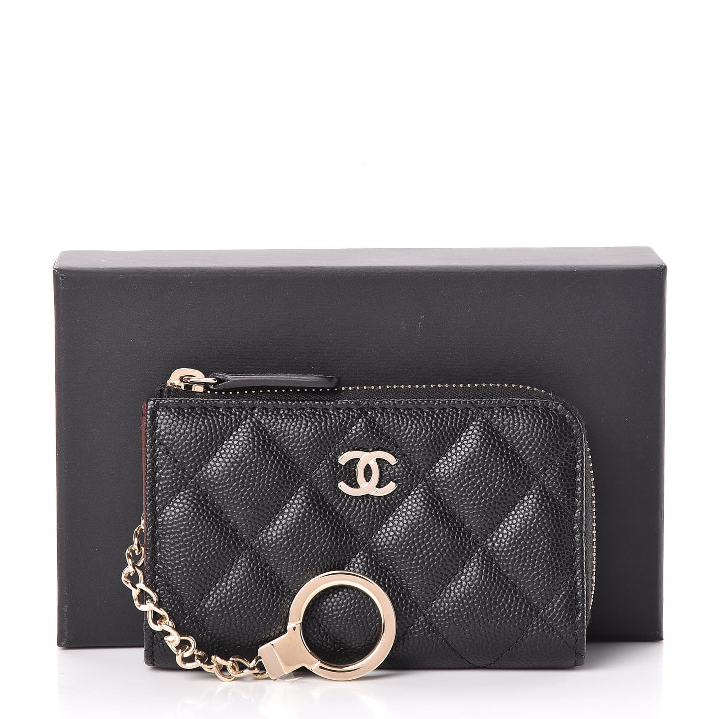 Caviar Quilted Key Holder Case Black
