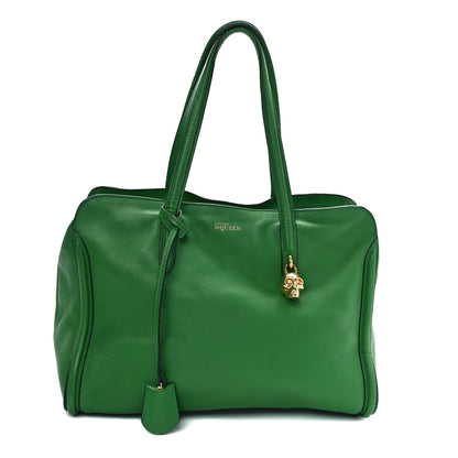 Alexander McQueen Pebbled Calfskin Large Skull Padlock Zip Around Tote Emerald 1 of 10