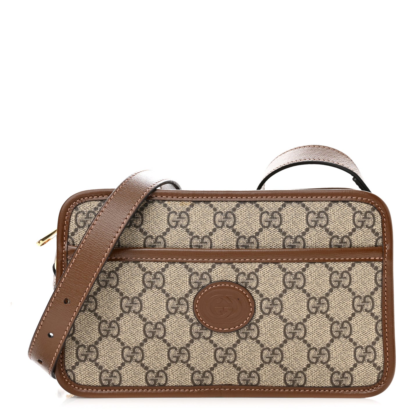 GG Supreme Monogram Azalea Calfskin Mini Retro Interlocking G Shoulder Bag Beige Ebony Brown Sugar