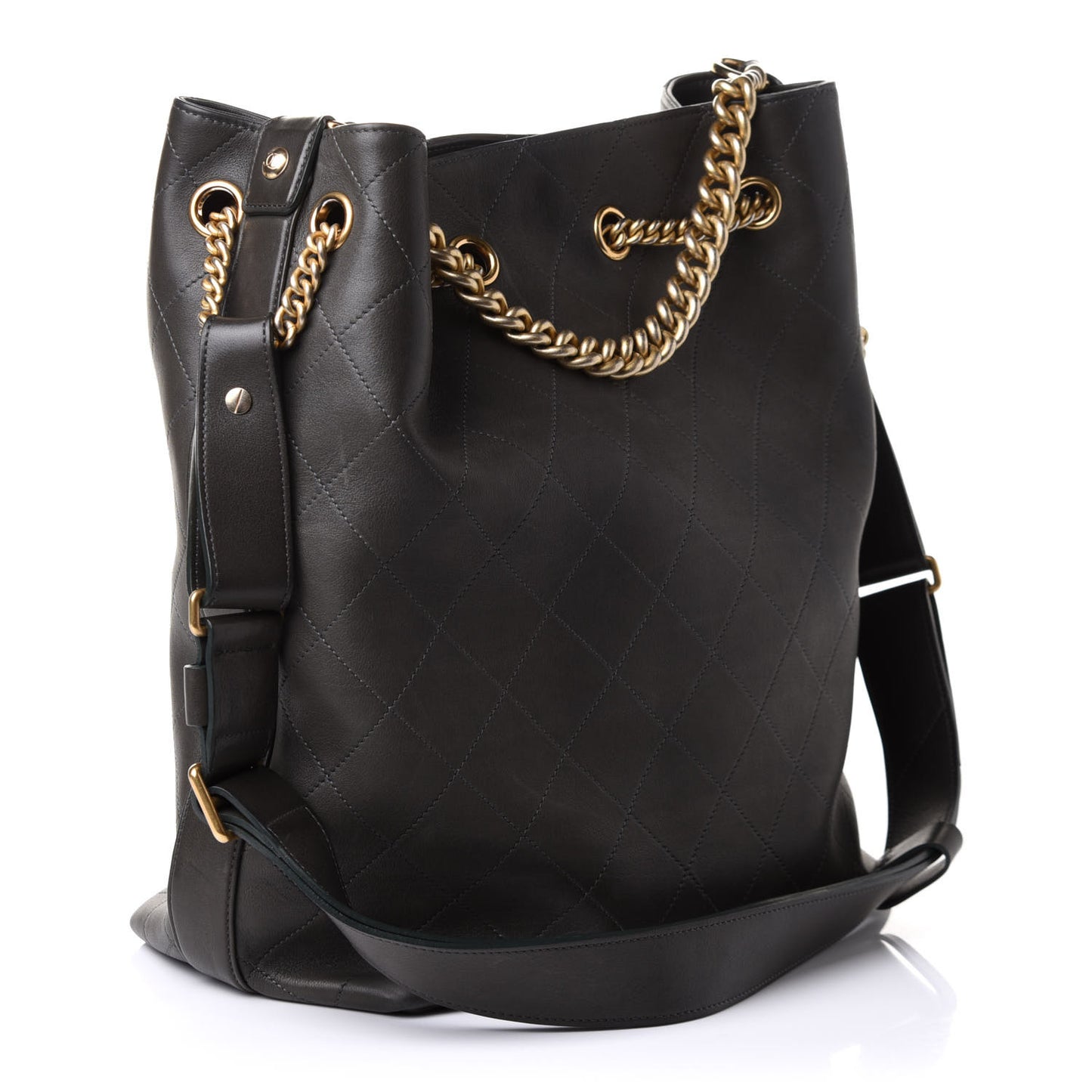 Calfskin Quilted Small On My Shoulder Drawstring Bag Dark Green