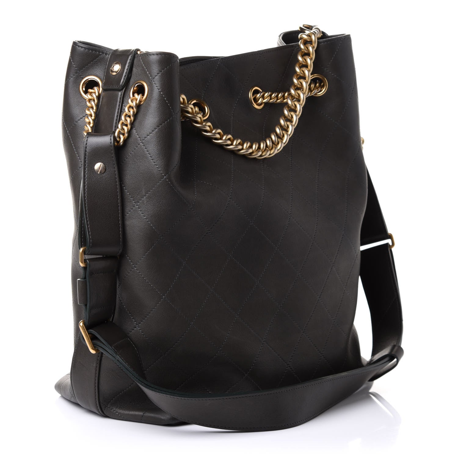 Chanel Calfskin Quilted Small On My Shoulder Drawstring Bag Dark Green 3 of 10