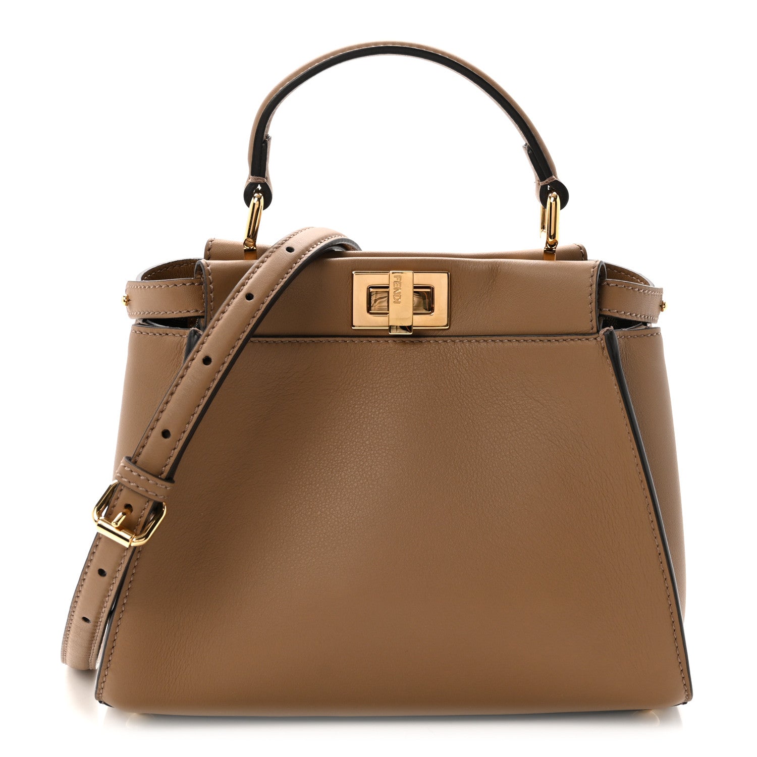 Fendi Vitello Seta Fabric Jacquard FF 1974 Mini Peekaboo Iconic Satchel Sand Tobacco Moro 1 of 9