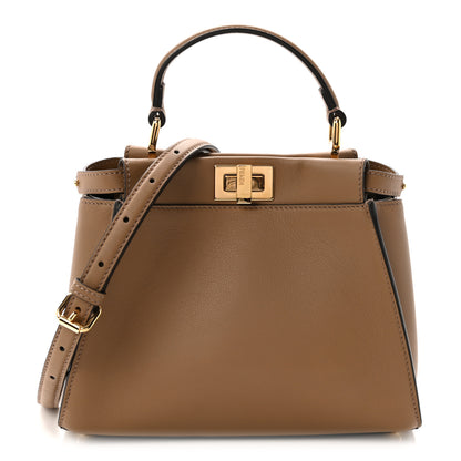 Fendi Vitello Seta Fabric Jacquard FF 1974 Mini Peekaboo Iconic Satchel Sand Tobacco Moro 1 of 9