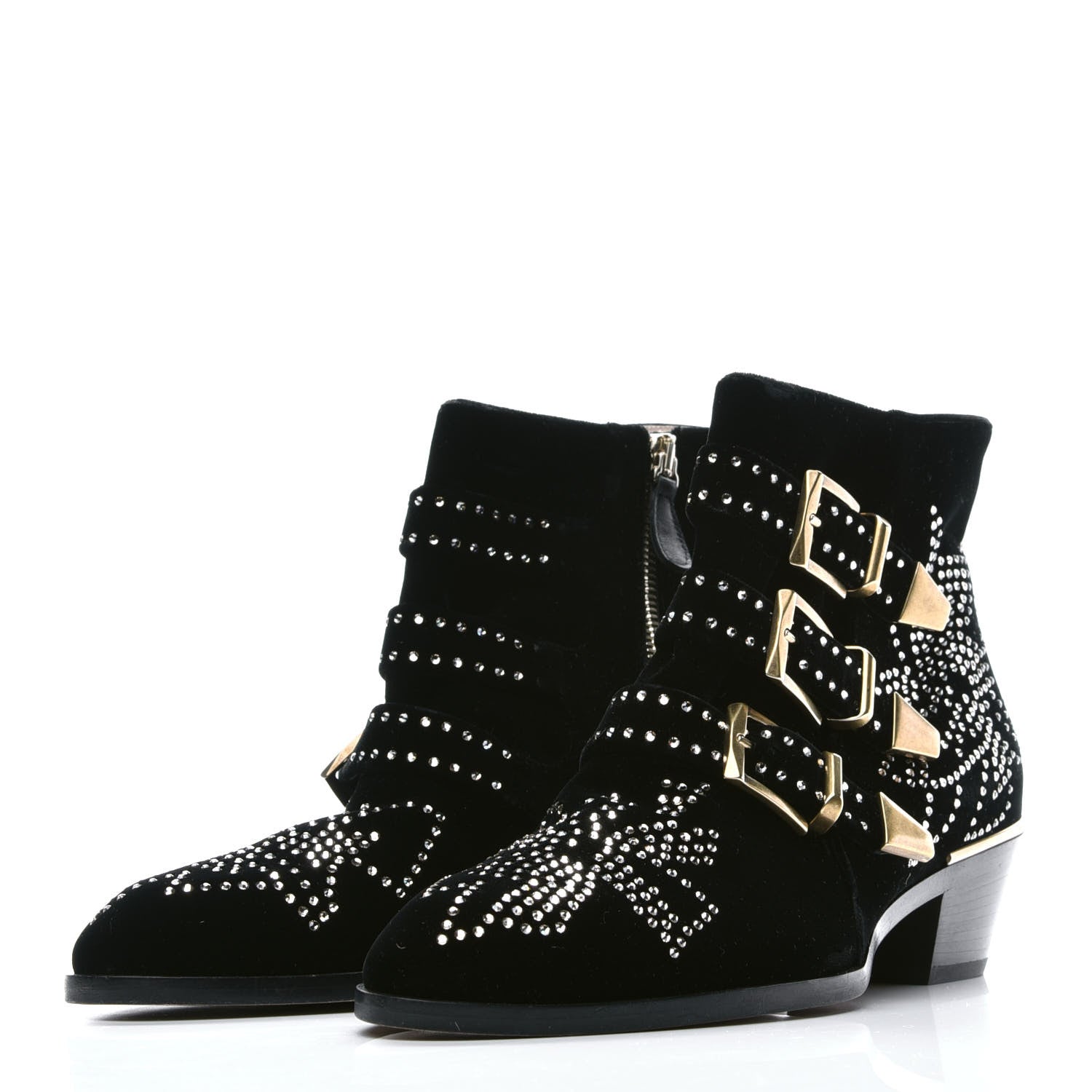 Chloe Velvet Studded Susanna Ankle Boots 39 Black 3 of 8