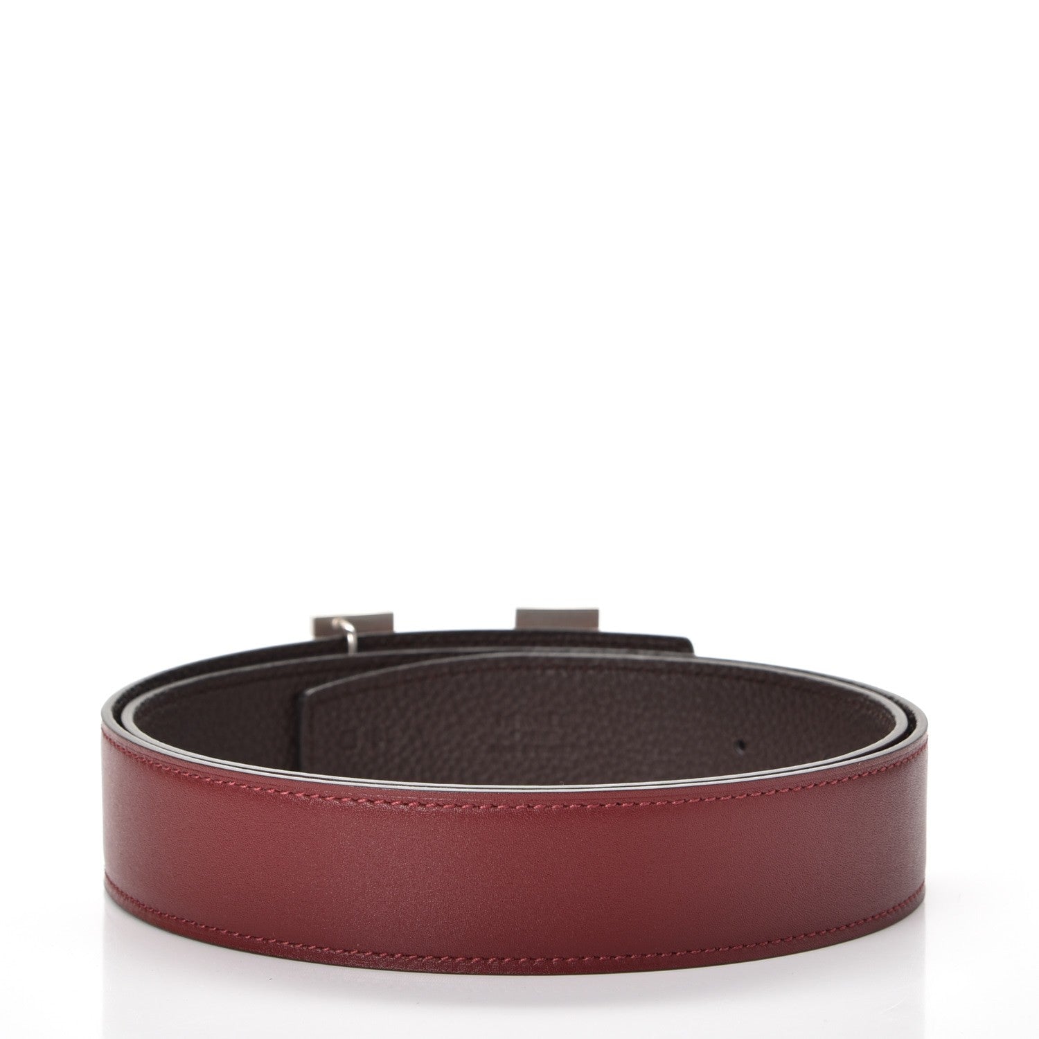 Hermes Tadelakt Togo 32mm H Belt 85 Rouge H Chocolate 3 of 8