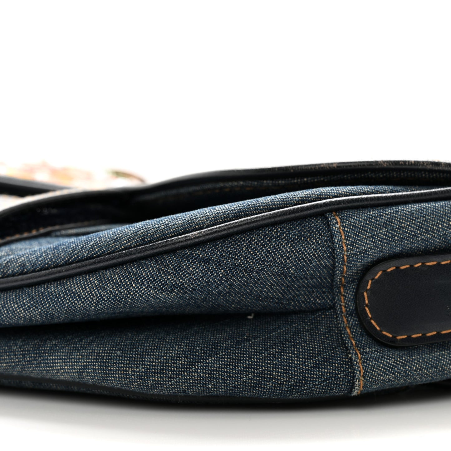 Denim Crystal Floral Embroidered Saddle Bag Multicolor