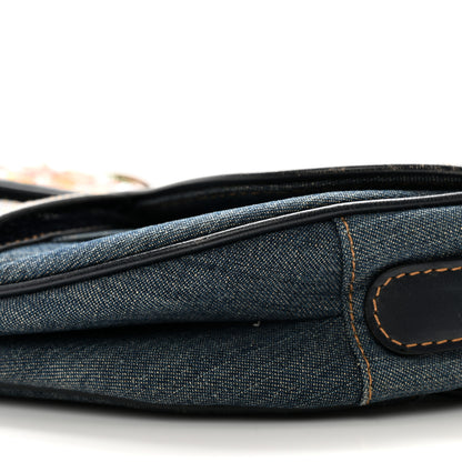 Christian Dior Denim Crystal Floral Embroidered Saddle Bag Multicolor 10 of 13