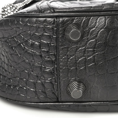 Balenciaga Metallic Calfskin Crocodile Embossed Crystal Small Le Cagole Shoulder Bag Gunmetal 9 of 12