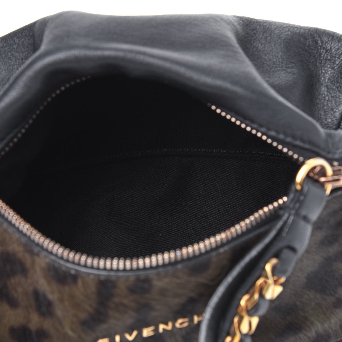 Calf Hair Lambskin Leopard Print Pandora Wristlet Black