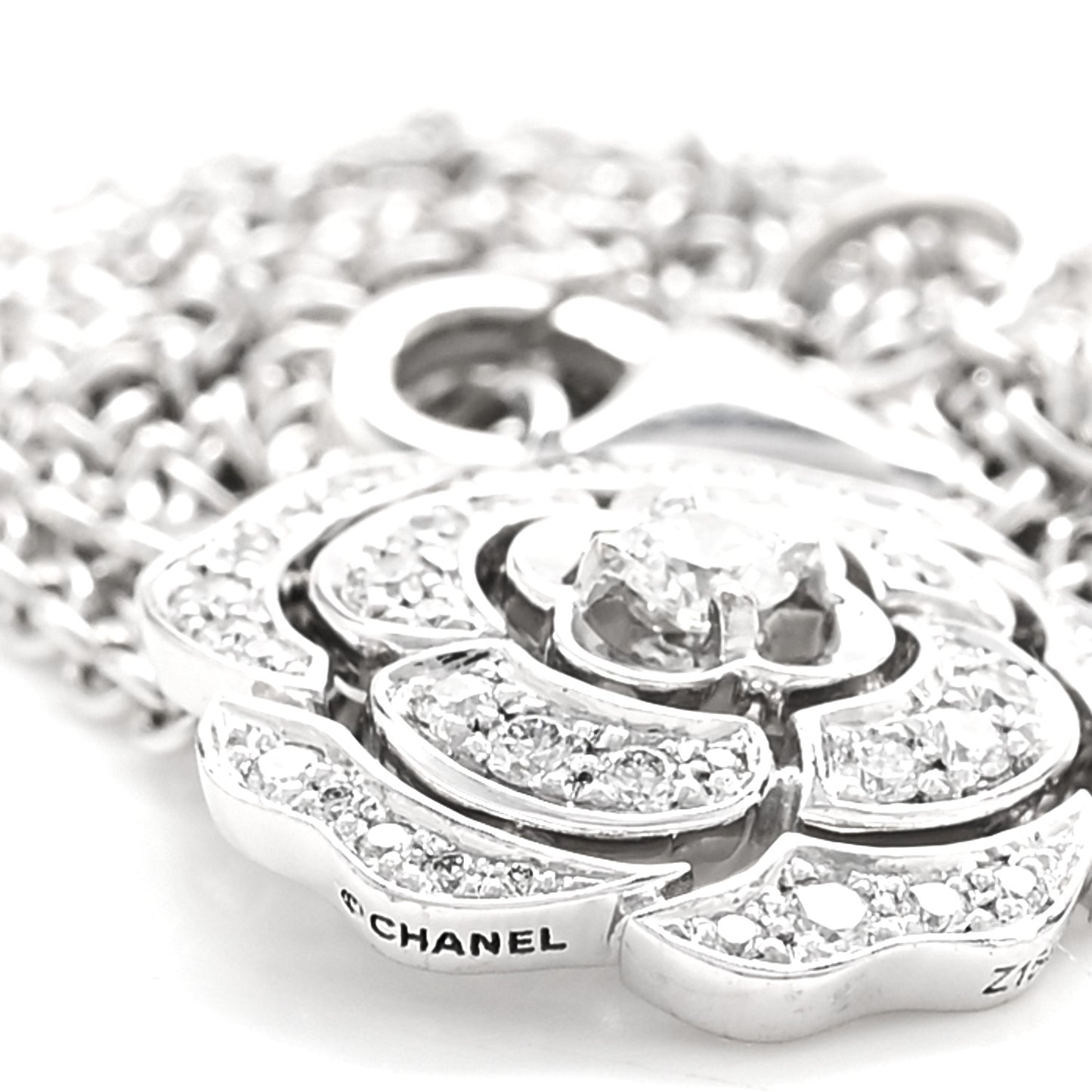 18K White Gold Diamond Bouton de Camelia Pendant Necklace