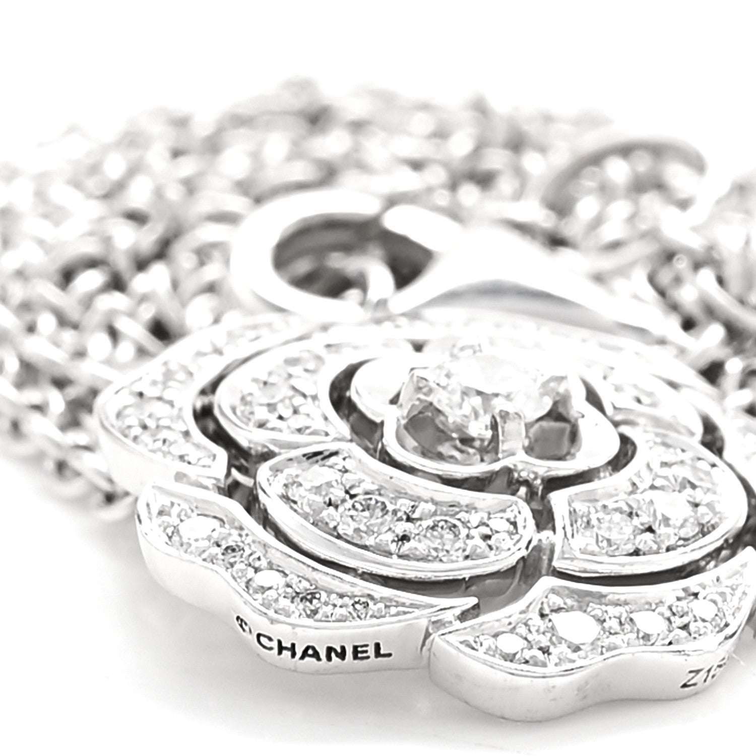 Chanel 18K White Gold Diamond Bouton de Camelia Pendant Necklace 6 of 7
