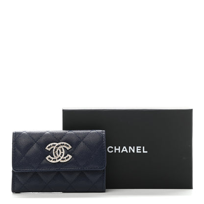 Chanel Caviar Quilted Crystal CC Flap Card Holder Navy Blue 8 of 8