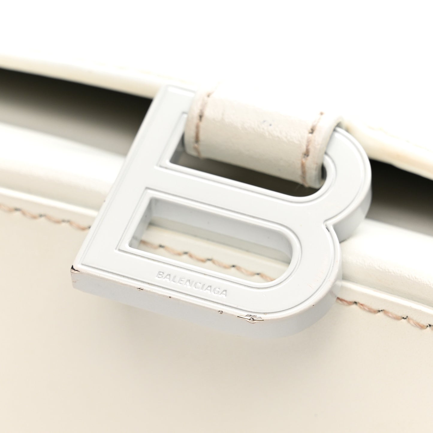 Shiny Box Calfskin Tonal B Hourglass Stretch Top Handle Bag White