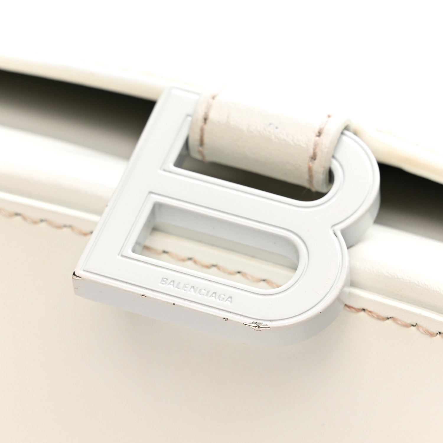 Balenciaga Shiny Box Calfskin Tonal B Hourglass Stretch Top Handle Bag White 12 of 15