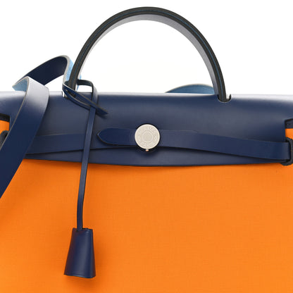 Hermes Military Toile Vache Hunter Verso Herbag Zip Retourne 31 PM Jaune Or Bleu Outremer Bleu Saphir 10 of 13