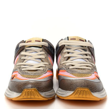 Gucci Calfskin Suede Mesh Lizard Embossed Womens Ultrapace Sneakers 40 Silver Anthracite Neon Orange 2 of 10