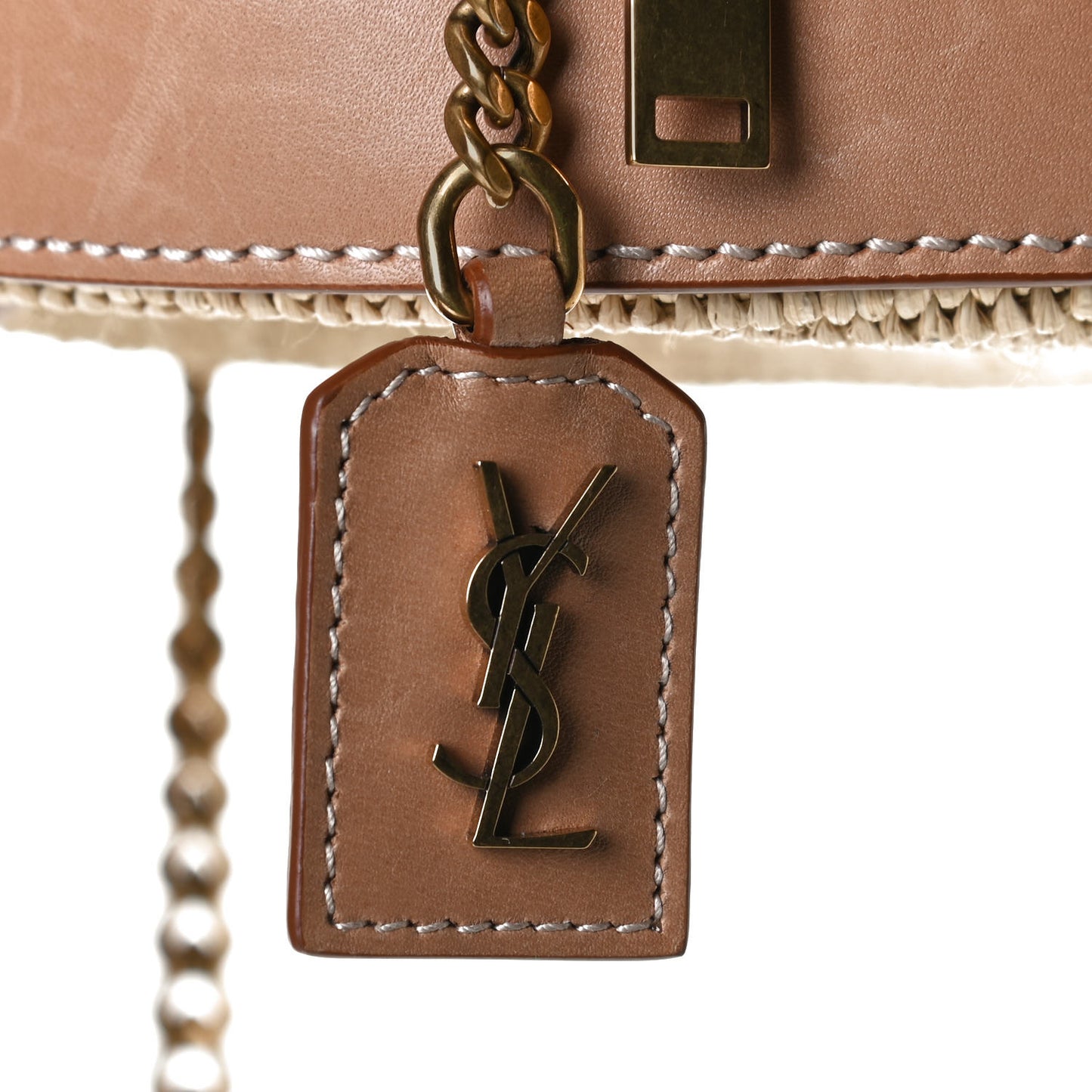 Raffia Calfskin Small Mica Bag Natural Brown Gold