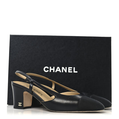 Chanel Goatskin Grosgrain Cap Toe CC Slingback Sandals 38 Black 11 of 11