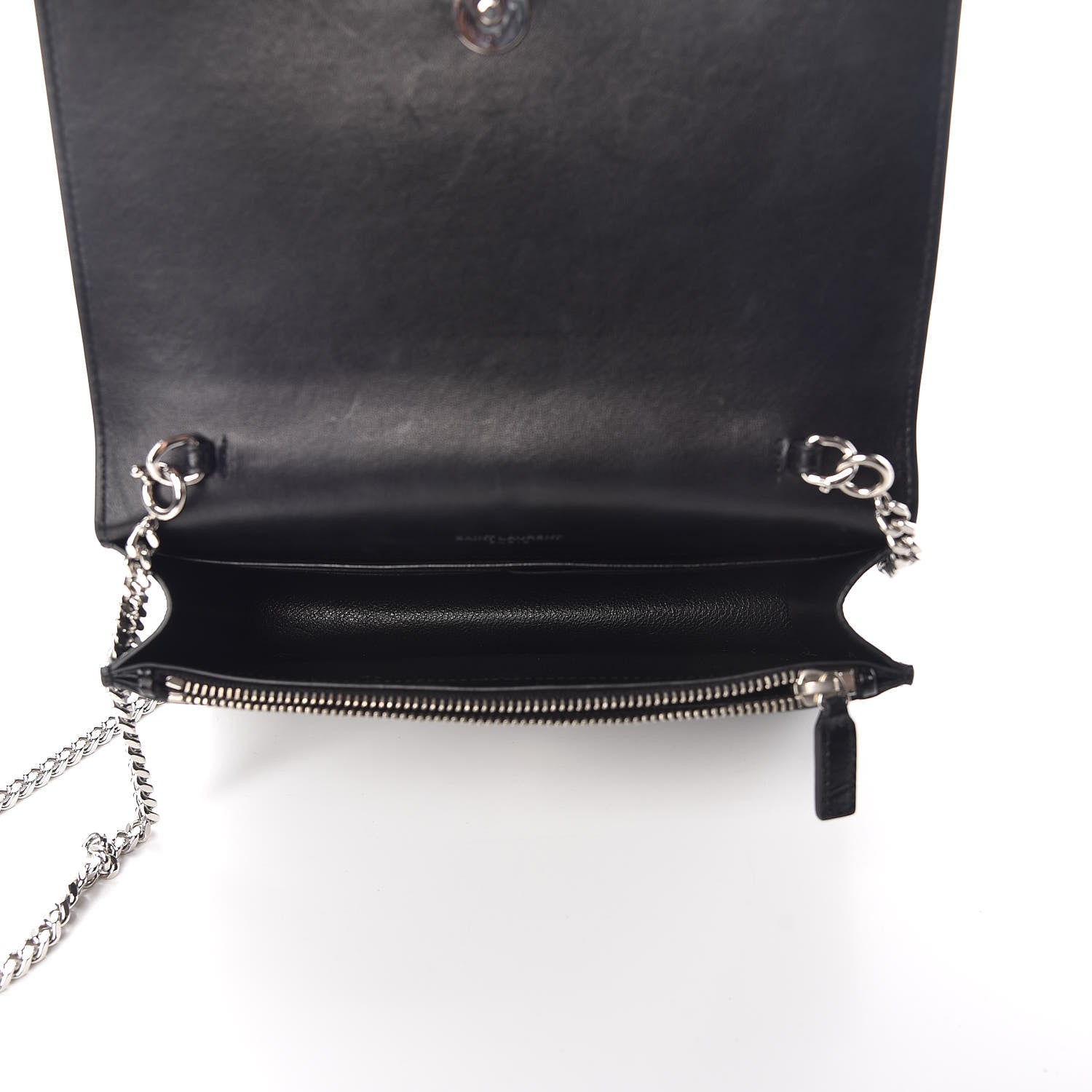 Saint Laurent Calfskin Crocodile Embossed Kate Monogram Tassel Chain Wallet Black 5 of 12