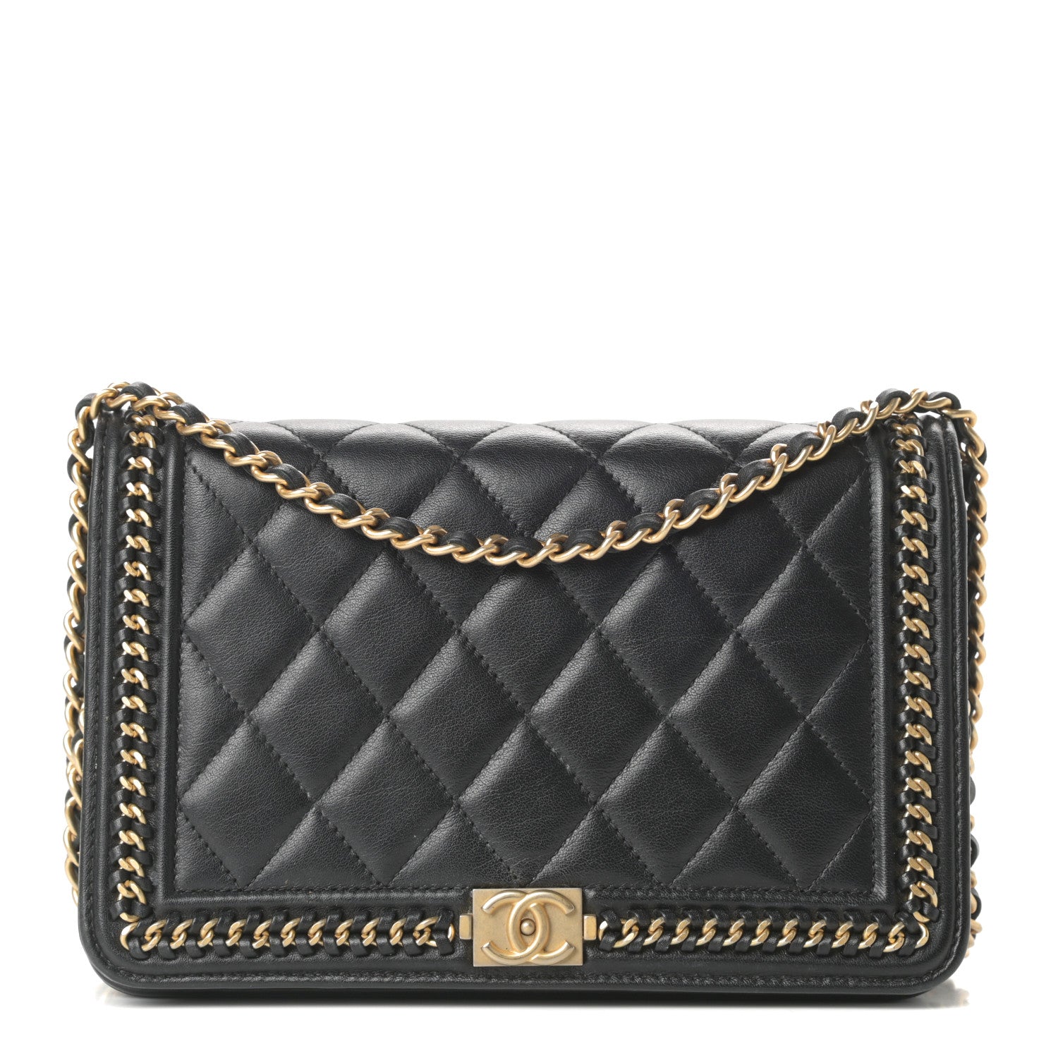 Chanel Calfskin Quilted Chain Around Boy Wallet On Chain WOC Black 1 of 14