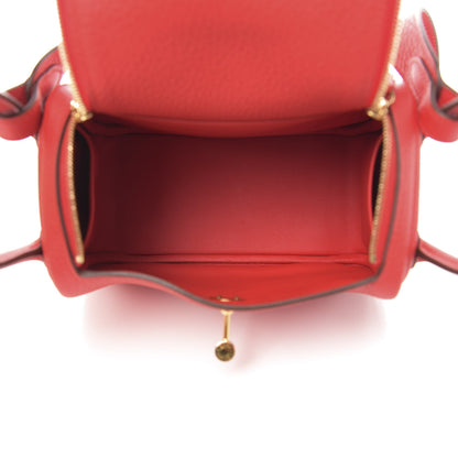 Hermes Taurillon Clemence Mini Lindy 20 Rouge De Coeur 5 of 10