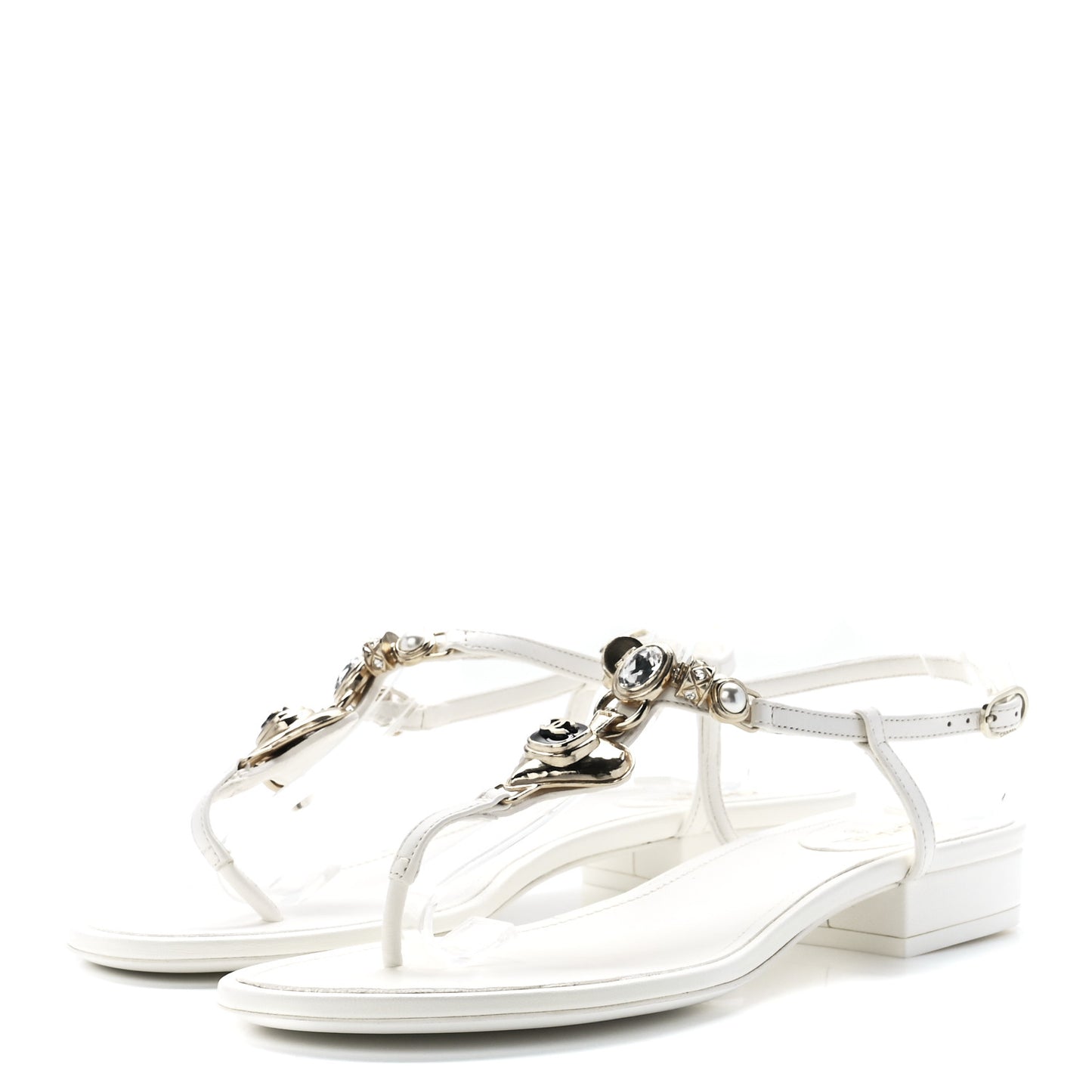 Lambskin Metal Heart Thong Sandals 40.5 White