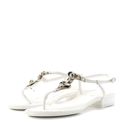 Chanel Lambskin Metal Heart Thong Sandals 40.5 White 3 of 9
