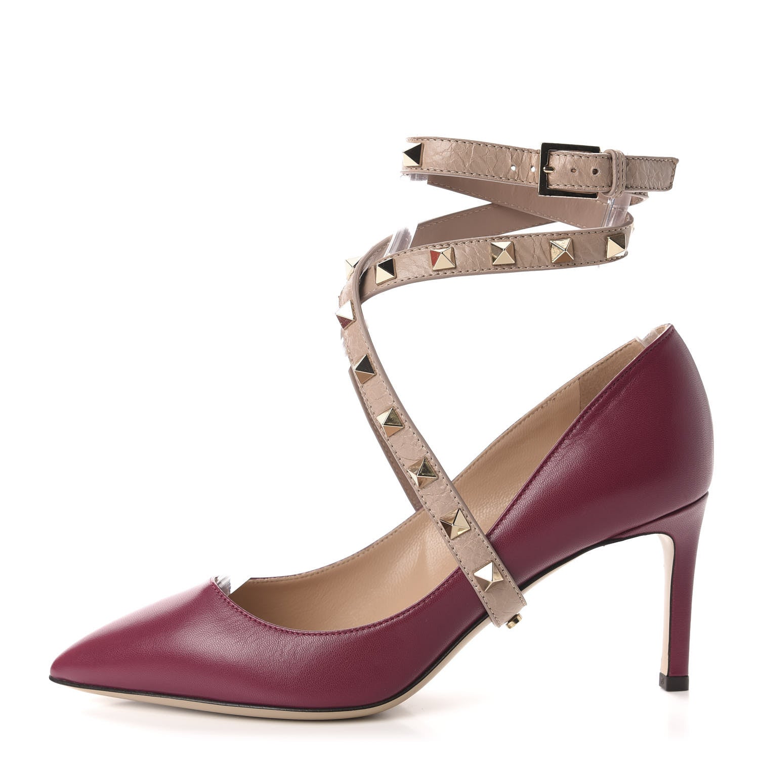 Valentino Garavani Nappa Rockstud Studwrap Strap Mid Heel Pumps 35 Camelia Poudre 1 of 10