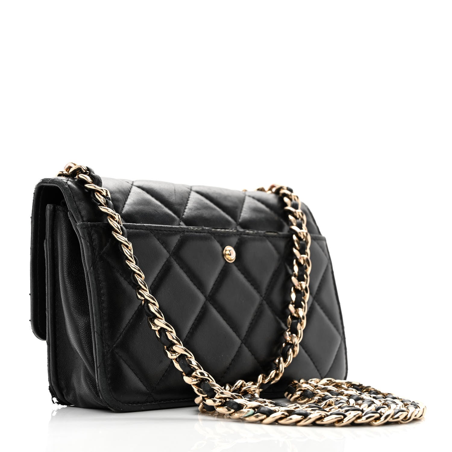 Chanel Lambskin Resin Bi-Color Quilted Wallet On Chain WOC Black 3 of 15
