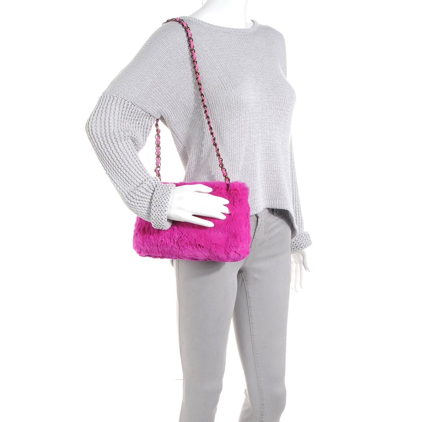 Rabbit Fur Shoulder Bag Fuchsia