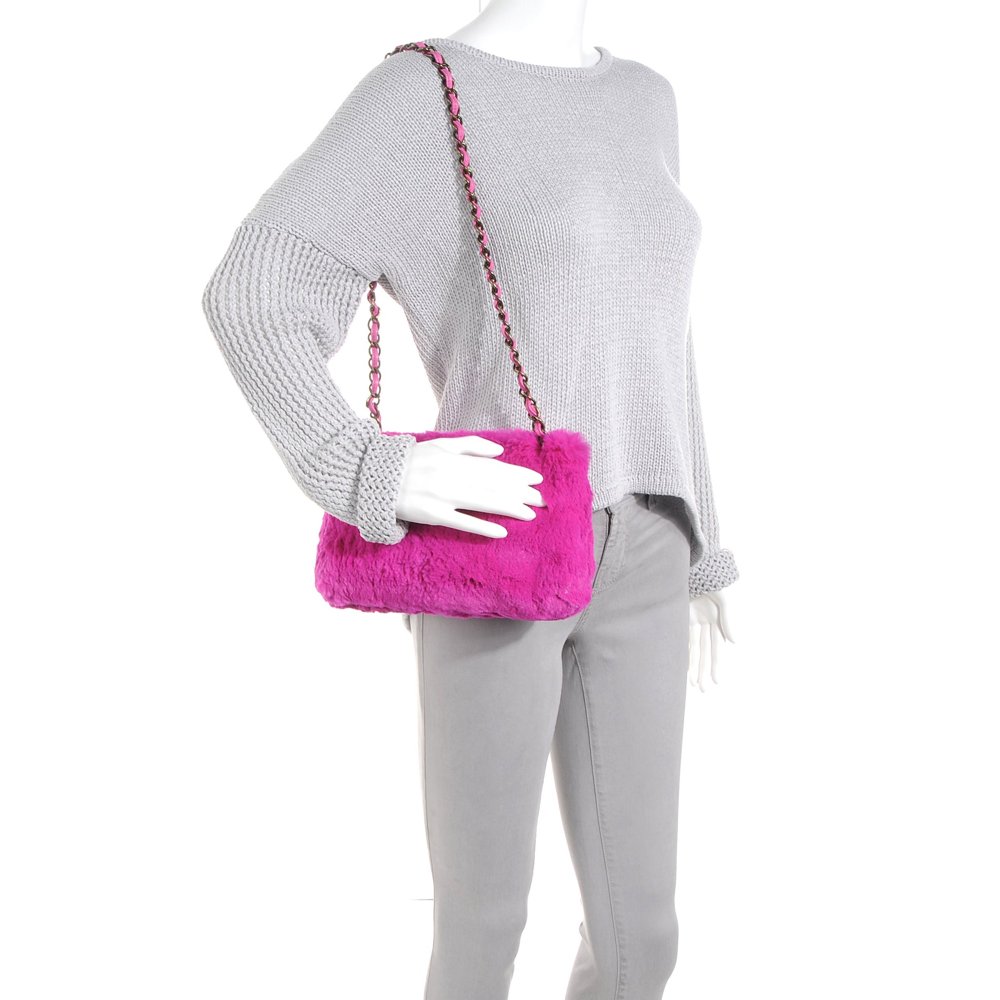 Chanel Rabbit Fur Shoulder Bag Fuchsia 2 of 7