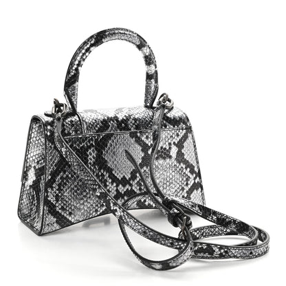 Balenciaga Shiny Calfskin Snakeskin Embossed Hourglass Top Handle Bag XS Silver Black 2 of 10