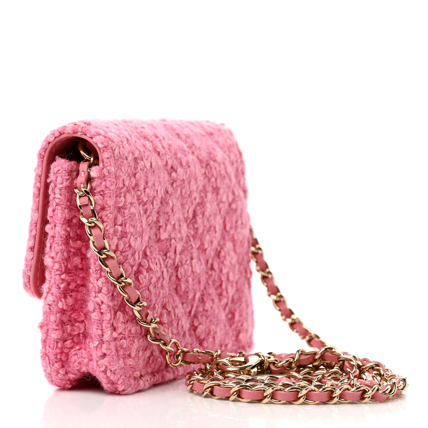 Chanel Tweed Quilted Flap Chain Waist Bag Pink 3 of 8