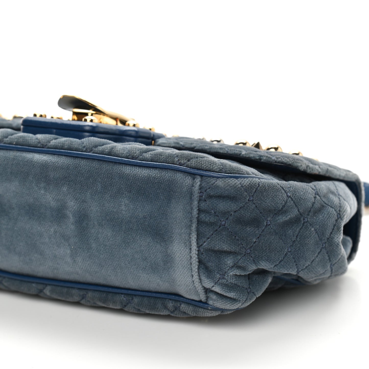 Velvet Watersnake Embellished Quilted Lucia Shoulder Bag Blue