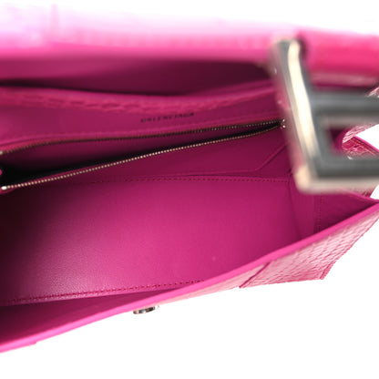 Balenciaga Shiny Calfskin Crocodile Embossed Small Hourglass Sling Shoulder Bag Fuchsia 5 of 9
