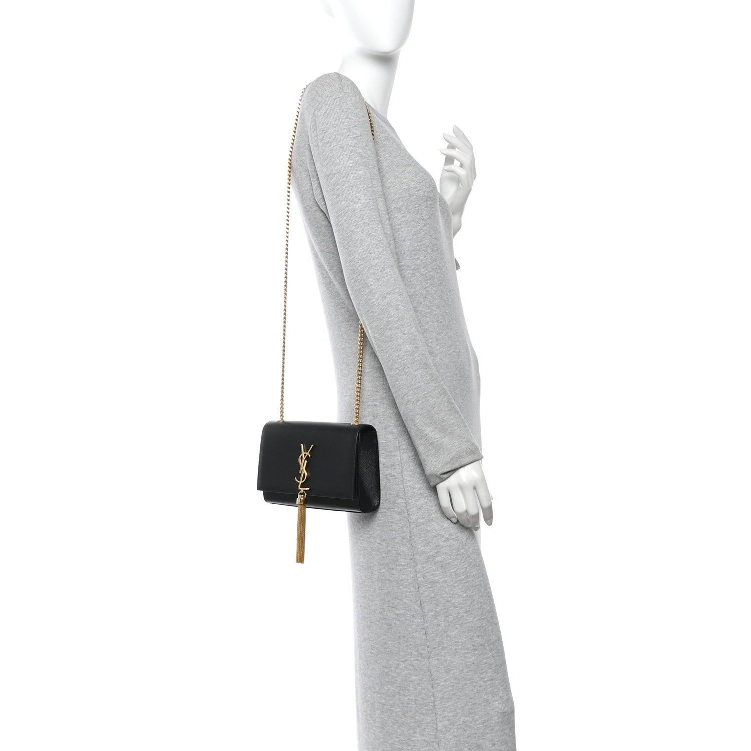 Saint Laurent Calfskin Crocodile Embossed Small Classic Monogram Kate Tassel Satchel Black 2 of 9