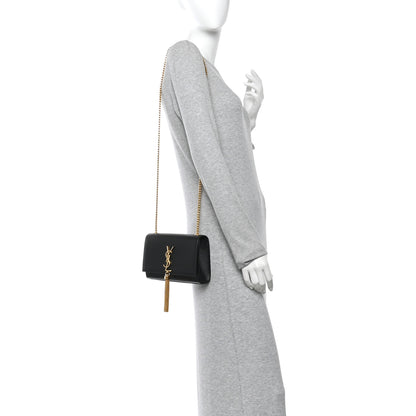 Saint Laurent Calfskin Crocodile Embossed Small Classic Monogram Kate Tassel Satchel Black 2 of 9