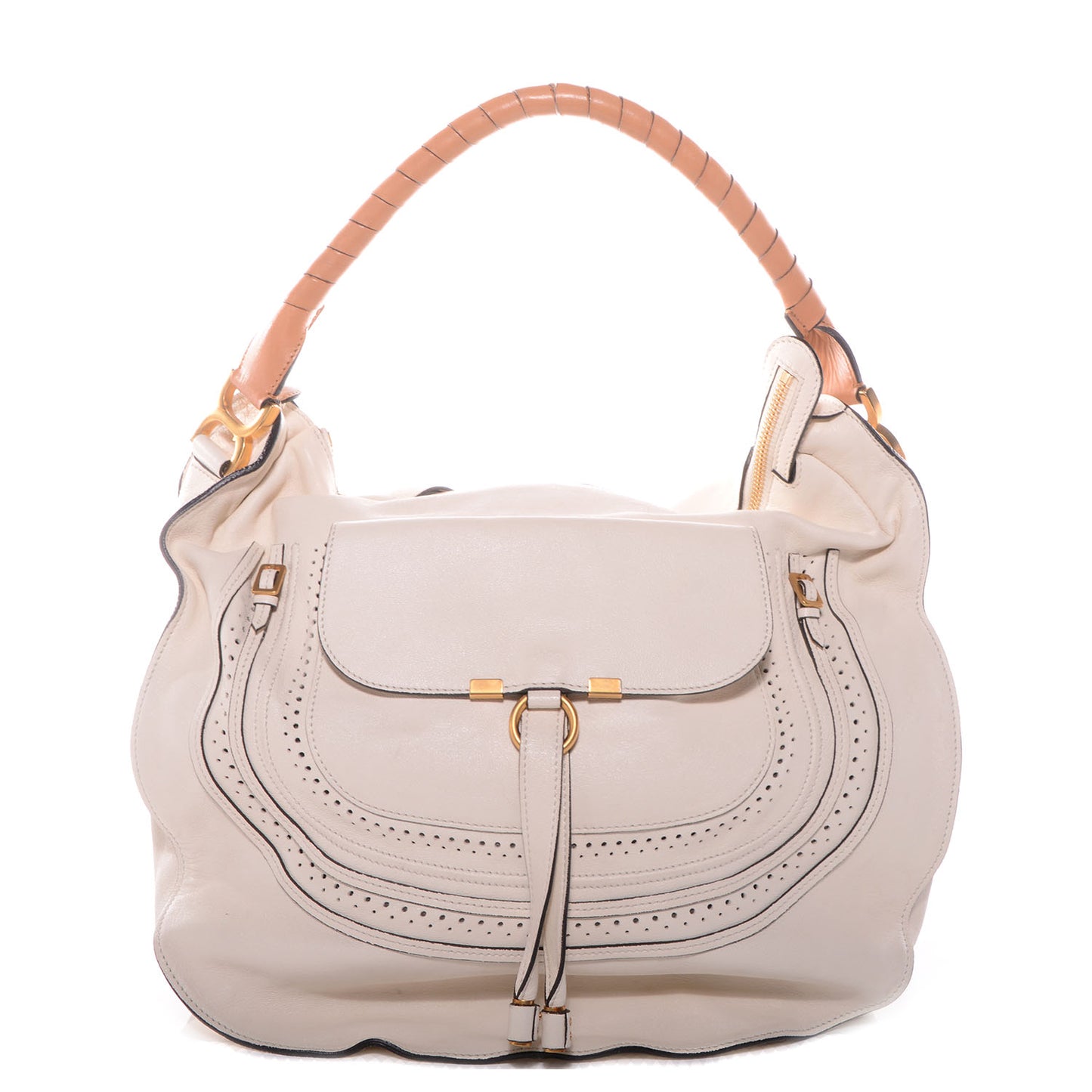 Calfskin Perforated Large Marcie Animation Satchel Porcelain