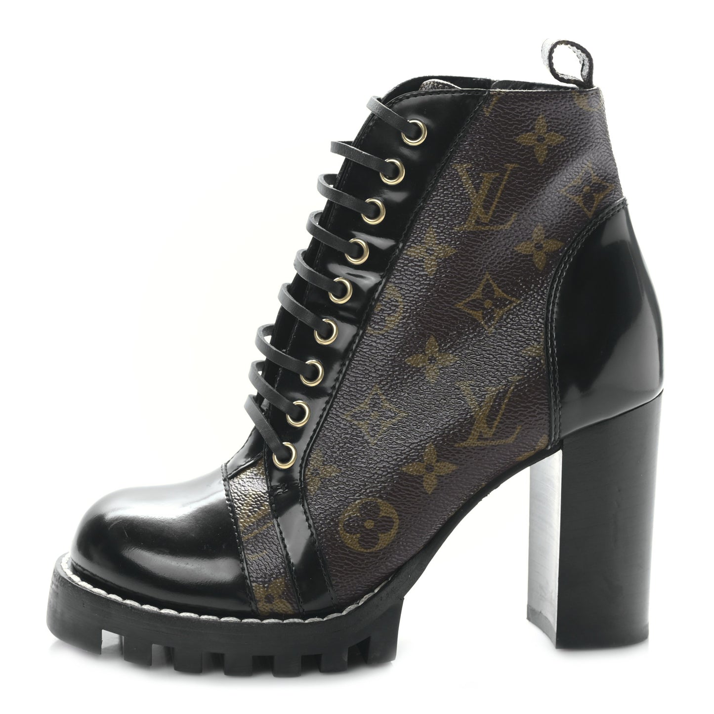Patent Calfskin Monogram Star Trail Ankle Boots 37 Black