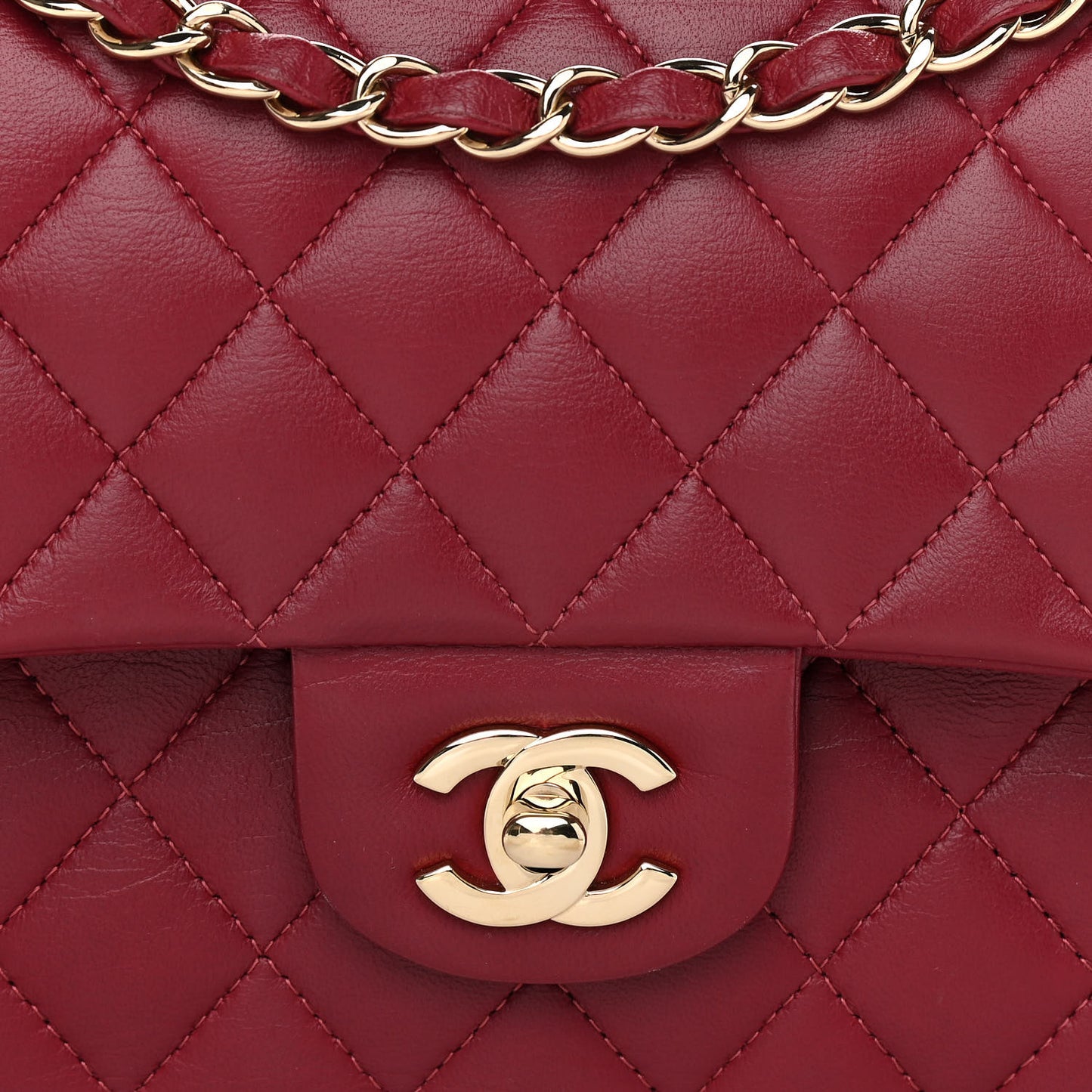 Lambskin Quilted Medium Double Flap Burgundy