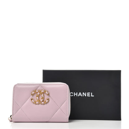 Chanel Lambskin Quilted Chanel 19 Zip Around Coin Purse Wallet Light Pink 8 of 8