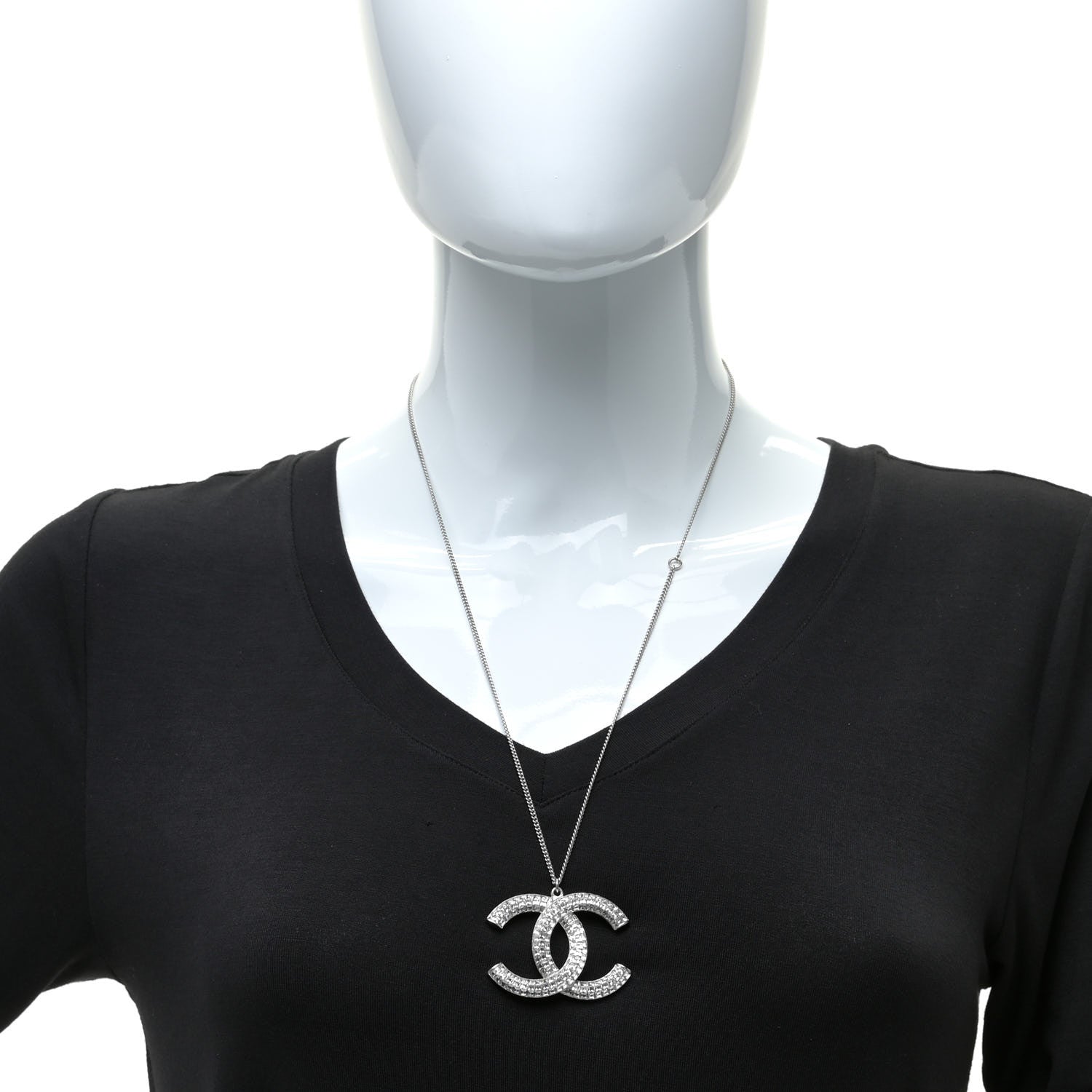 Chanel Baguette Crystal Large CC Necklace Silver 2 of 7