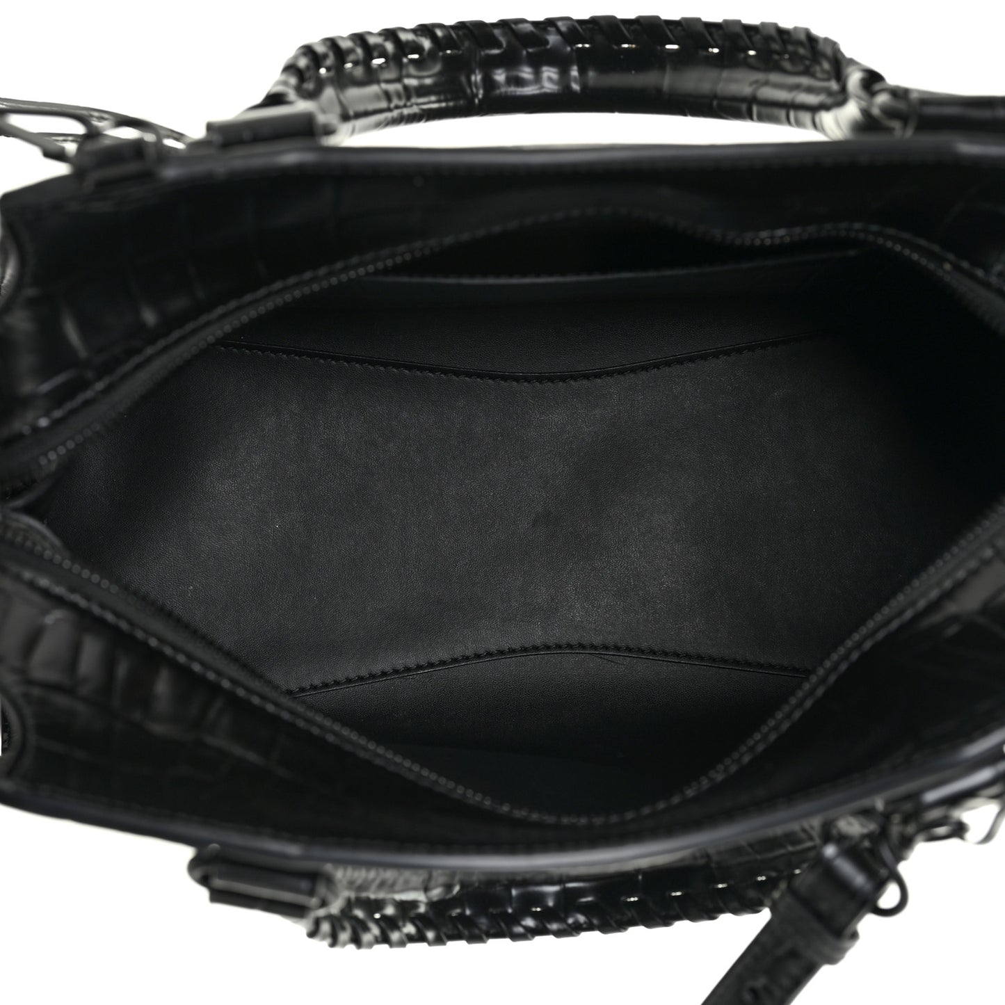 Semi Shiny Calfskin Crocodile Embossed Neo Classic Black Hardware S City Black