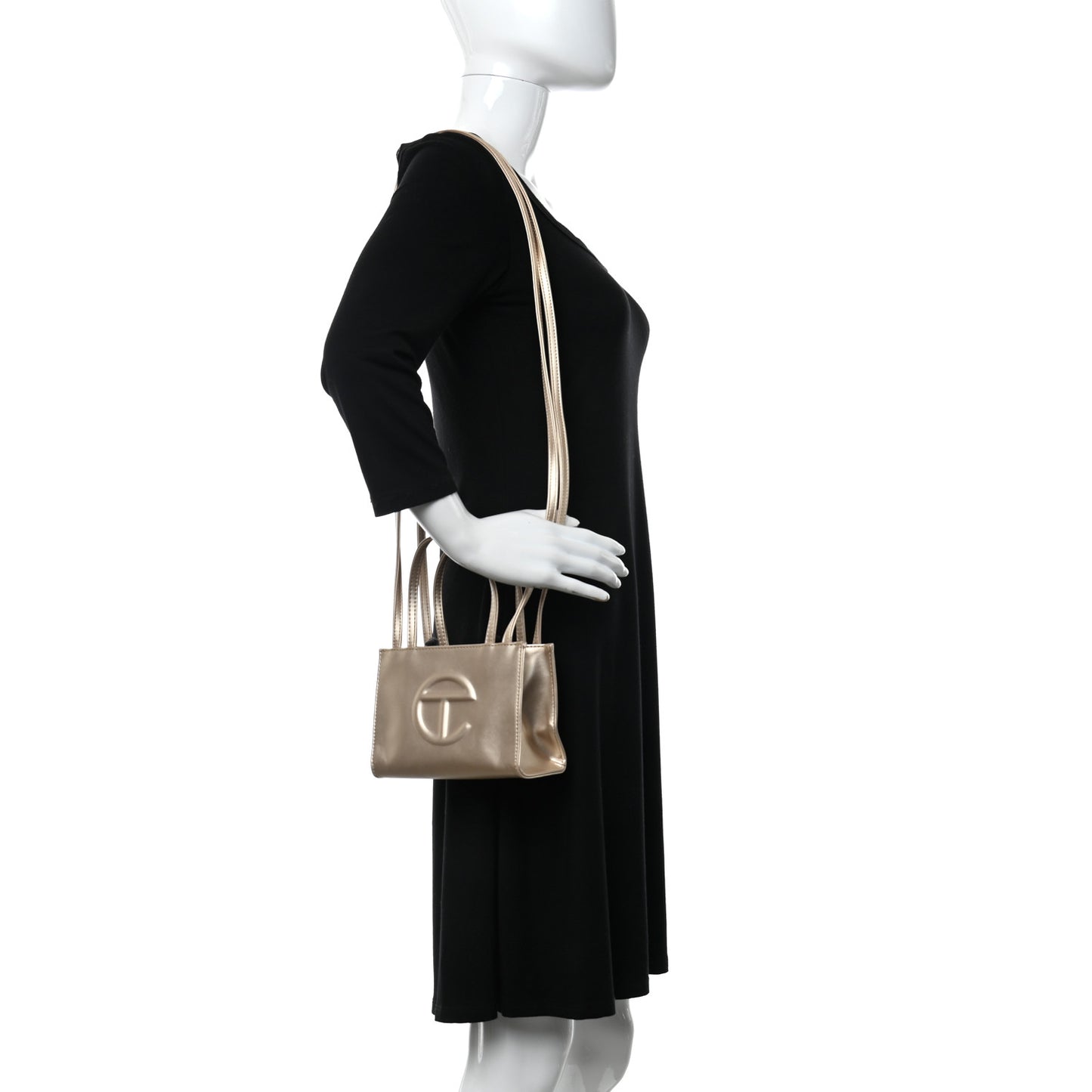 Metallic Vegan Leather Small Shopping Bag Gold