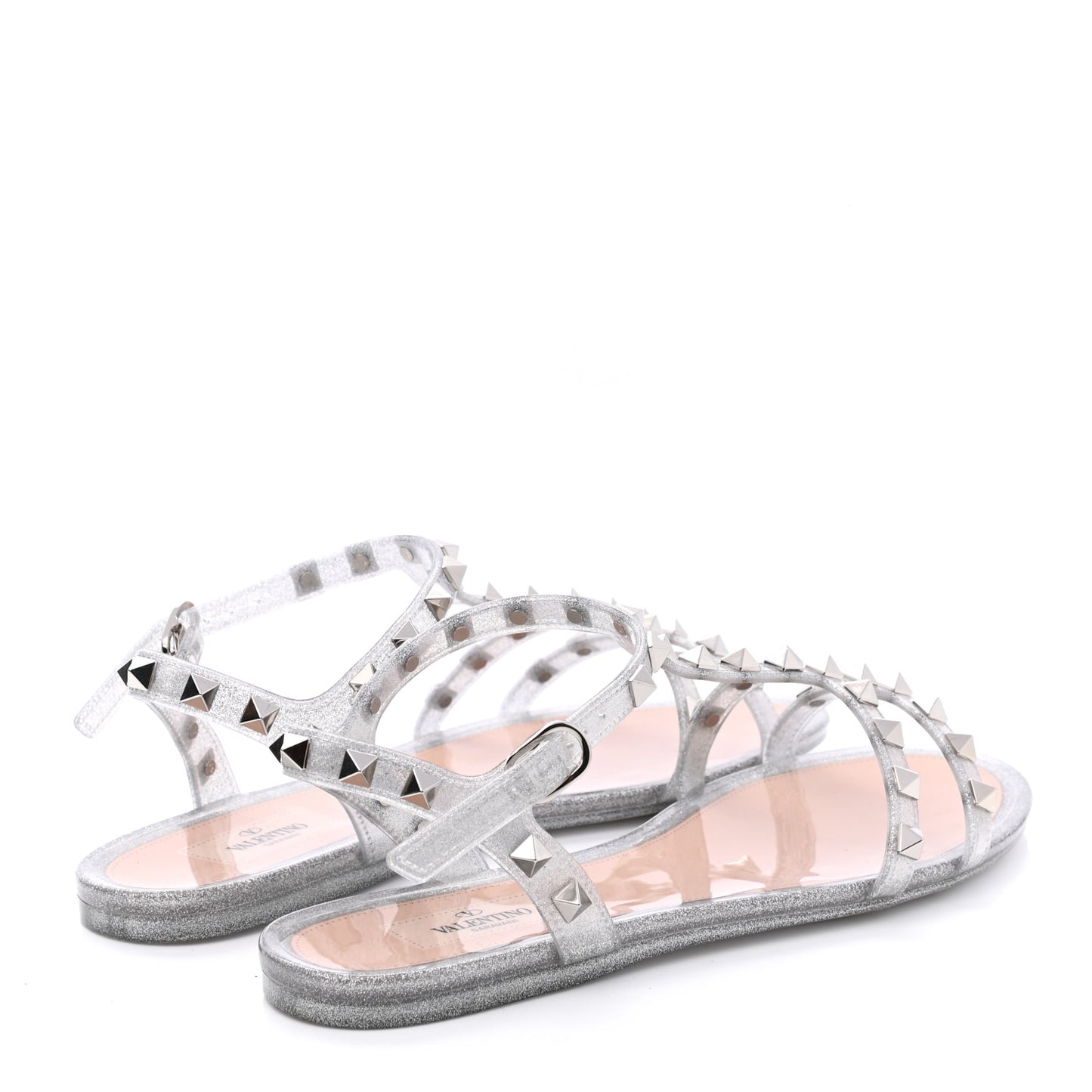 PVC Jelly Glitter Rockstud Caged Sandals 38 SIlver