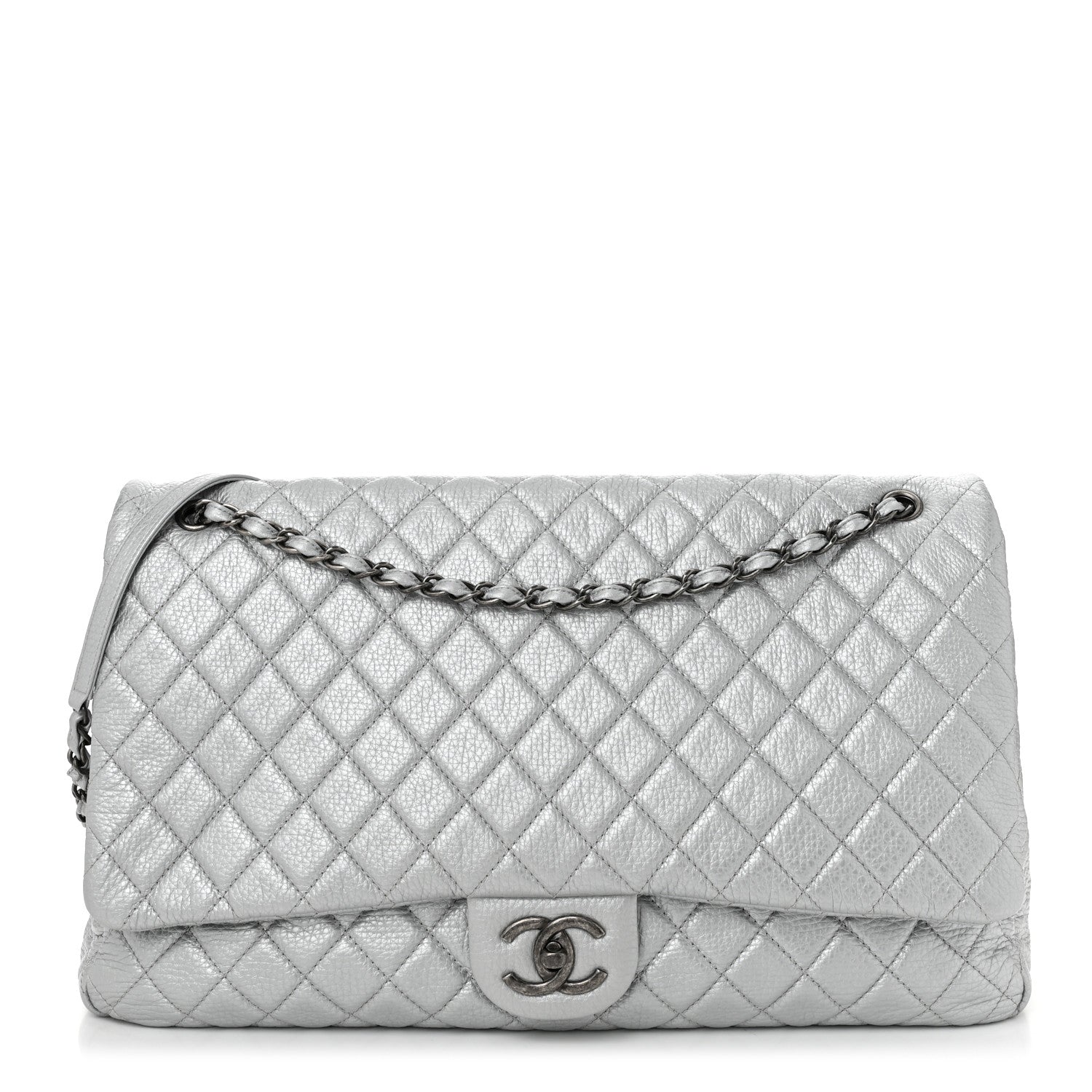 Chanel Metallic Calfskin Quilted XXL Travel Flap Bag Silver 1 of 9