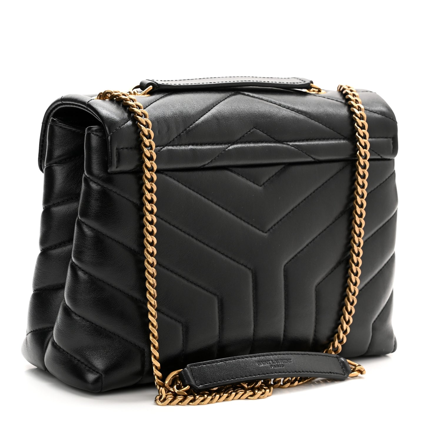 Calfskin Y Quilted Monogram Small Loulou Chain Satchel Black
